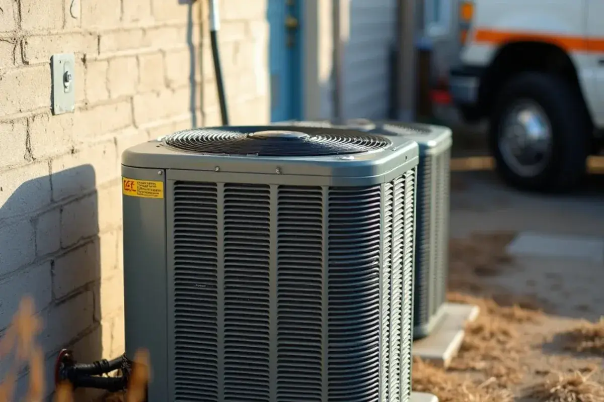 Freshly washed condenser coil with bright, clear fins at a block home in Starr County