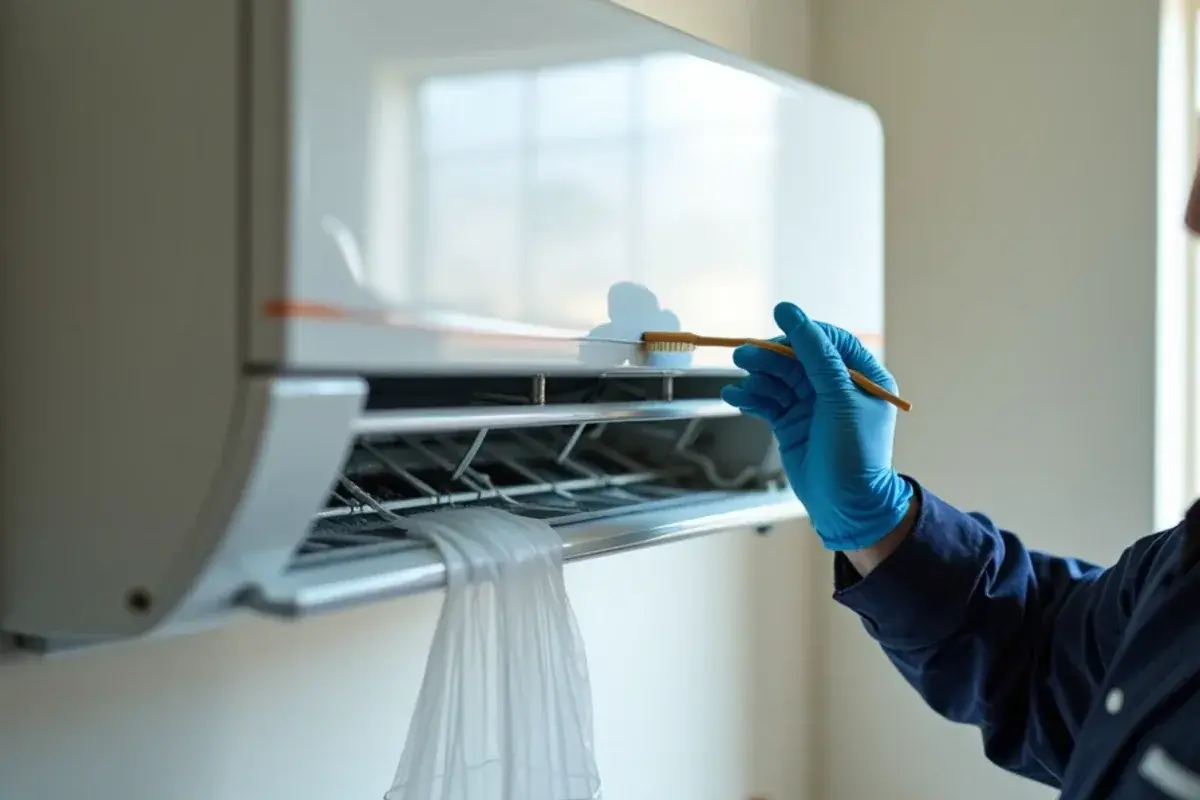 Cleaning the drain pan of a ductless mini-split head that was leaking water into a room