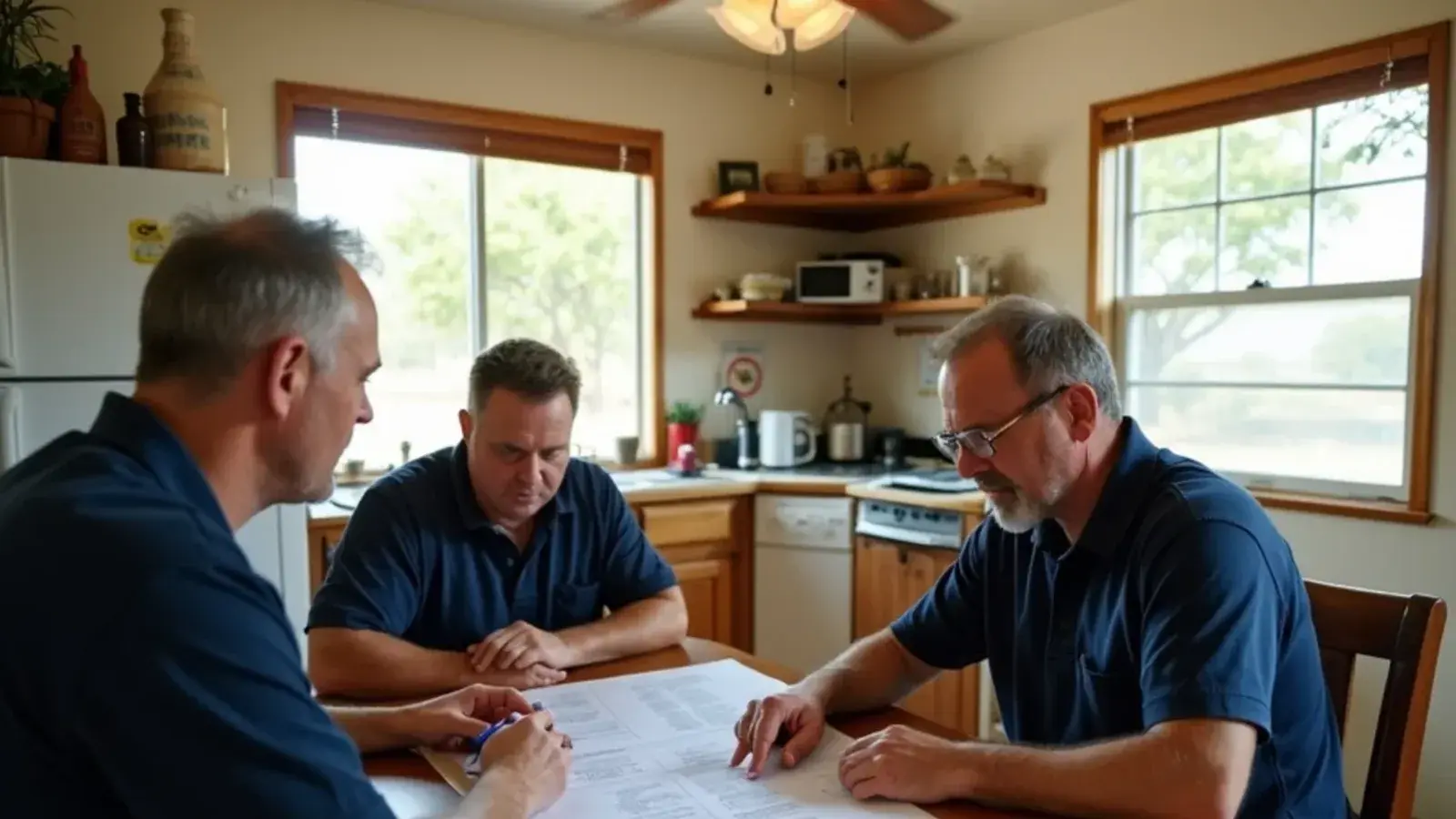Homeowners reviewing an itemized AC installation quote at a kitchen table in Rio Grande City, TX