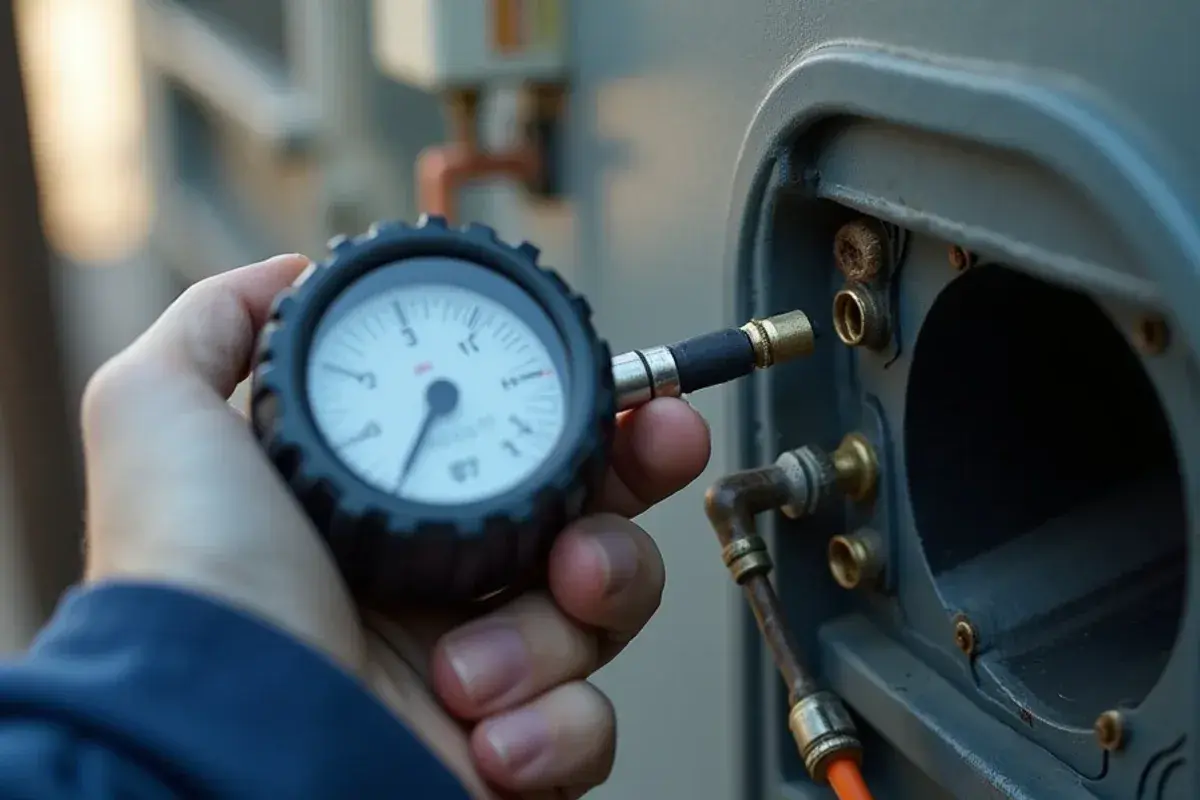 Digital manometer tubes inserted into a return duct to test airflow before an air purifier installation