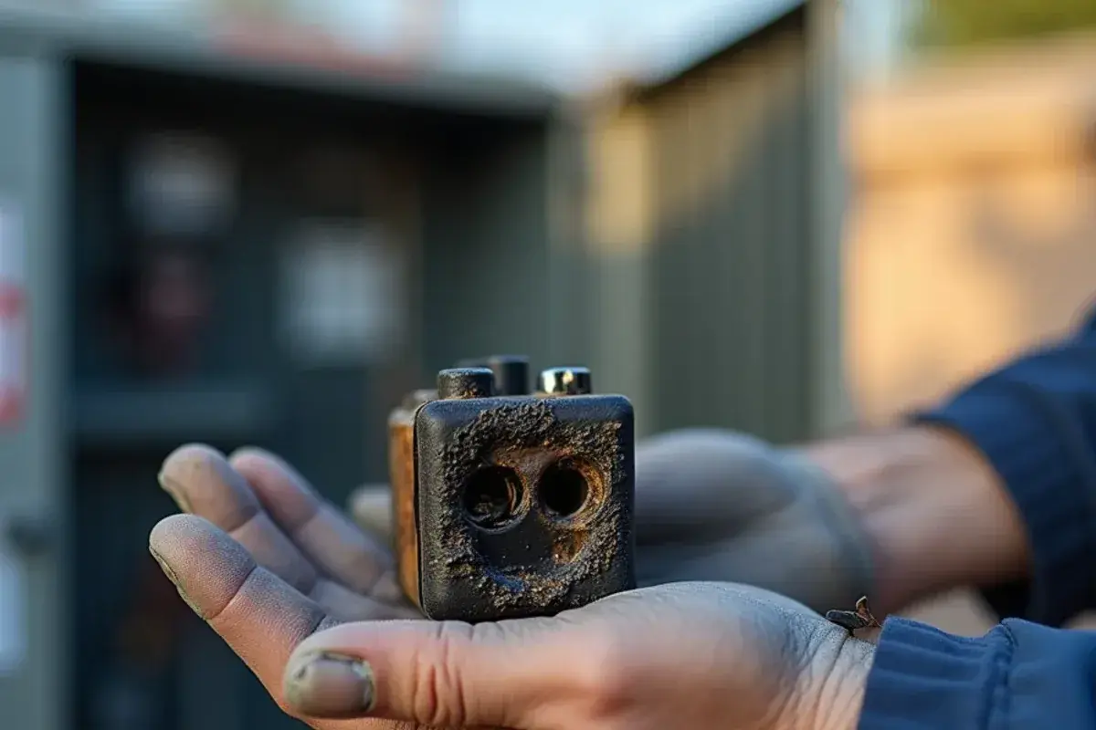 Pitted and burnt contactor removed from an AC condenser damaged by a lightning power surge