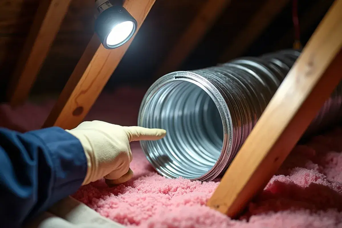 Flexible supply duct pulled loose from its metal fitting in a hot South Texas attic, spilling cooled air