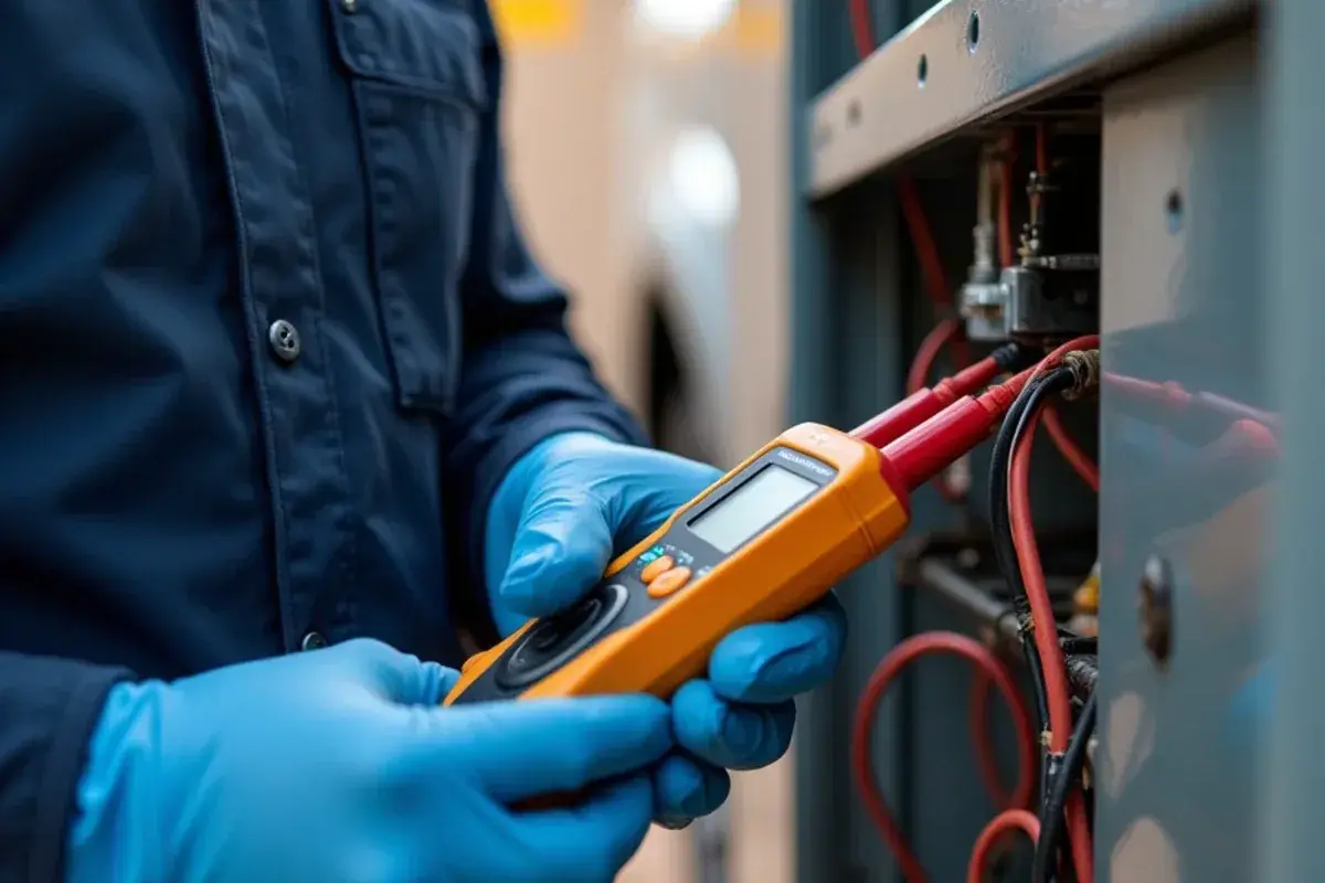 Clamp meter on a heat strip circuit during a fall heater tune up