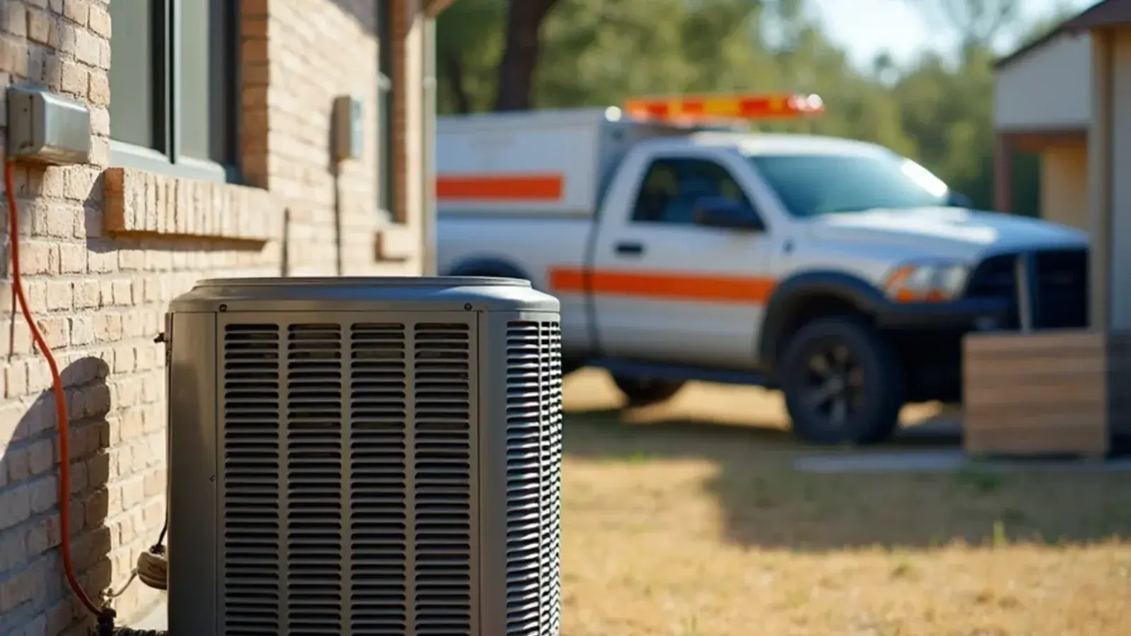 Fire ant mound built up against the base of an outdoor AC condenser in a South Texas yard