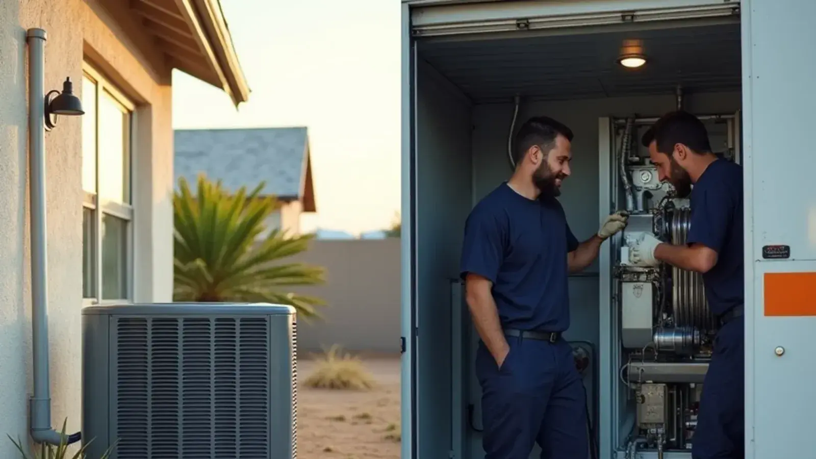 Outdoor heat pump beside an air handler heat kit, the two common heating choices in Valley homes
