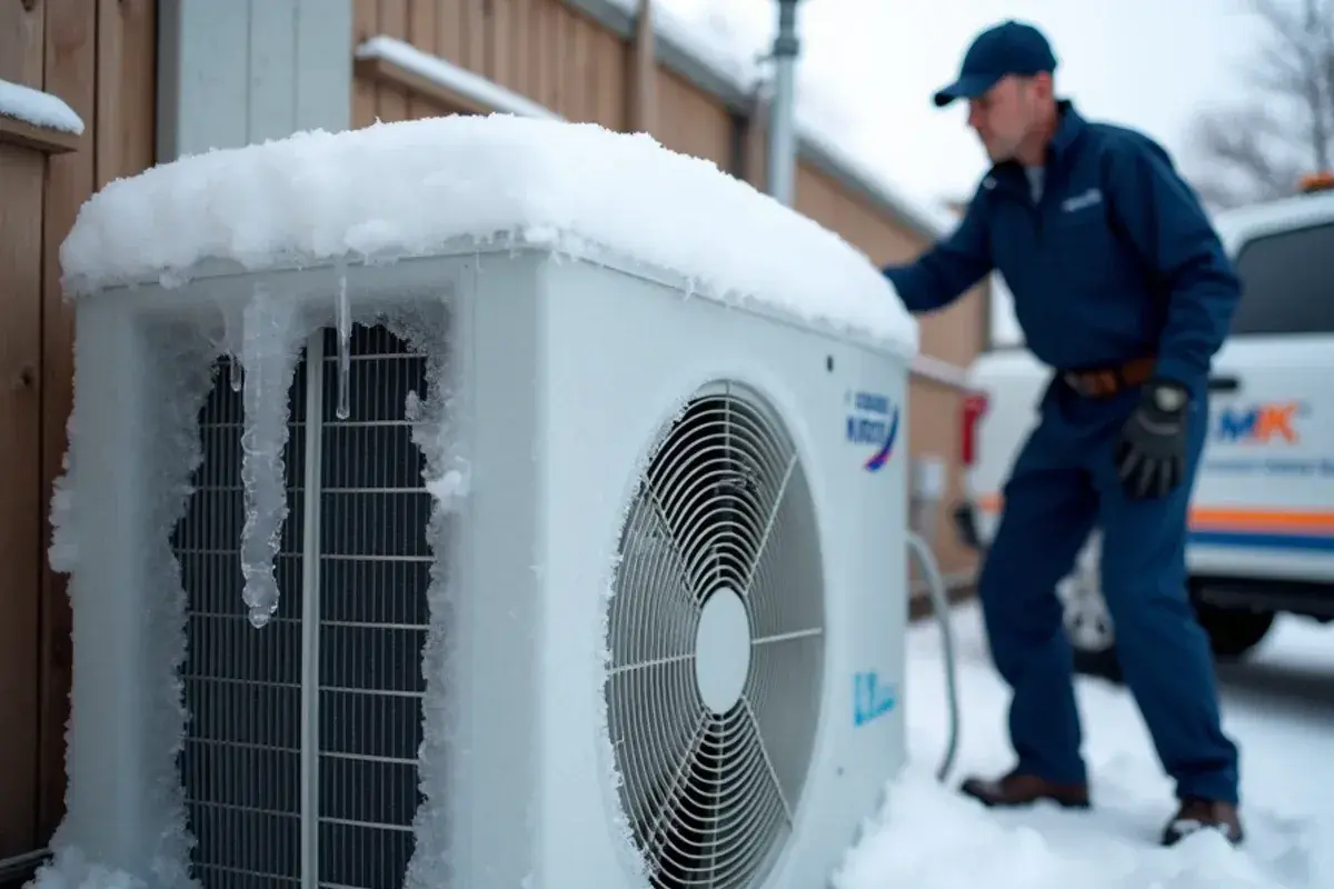 Heat pump coil encased in solid ice after a failed defrost during a South Texas winter storm