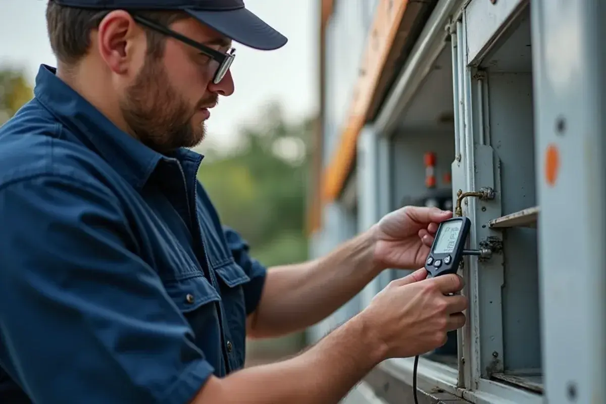 Technician measuring static pressure across an upgraded air filter during air purifier installation