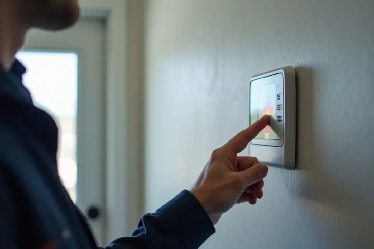Hand switching a wall thermostat to emergency heat during a winter storm