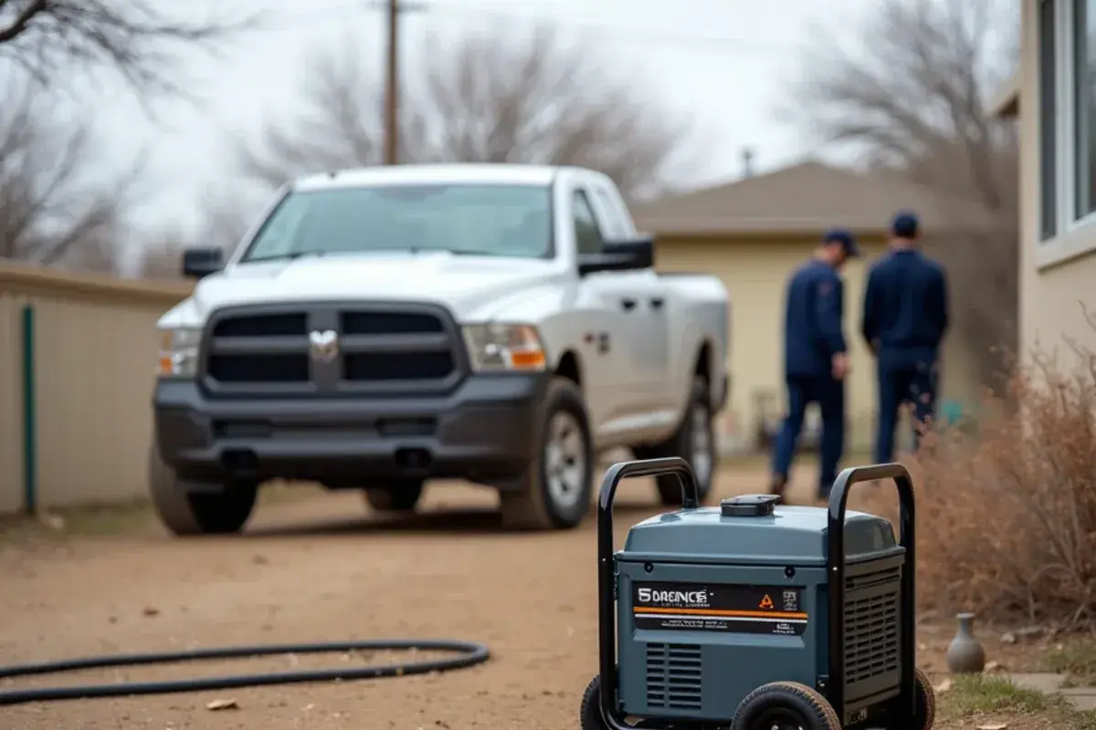 Portable generator running outdoors well away from the windows and doors of a Valley home