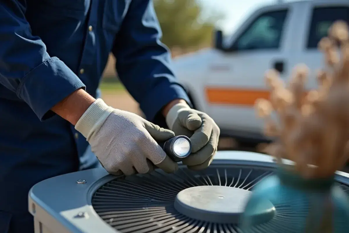 Technician replacing a failed capacitor by headlamp during after-hours AC repair in Starr County