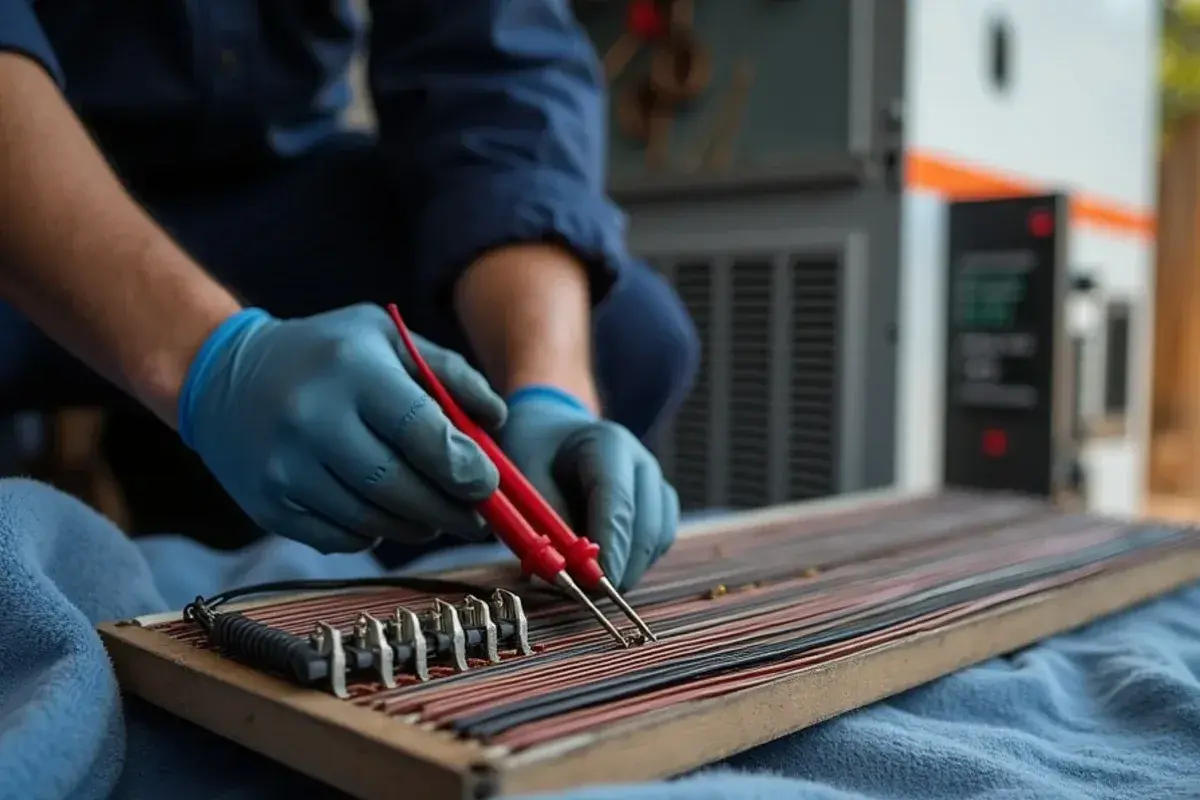 Electric heat strip assembly pulled from an indoor air handler for testing during a cold snap