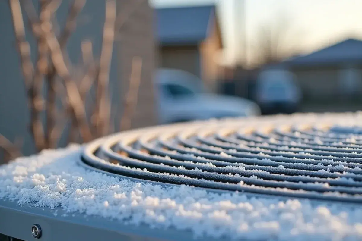 Light frost covering the outdoor coil of a heat pump during a Rio Grande Valley cold snap