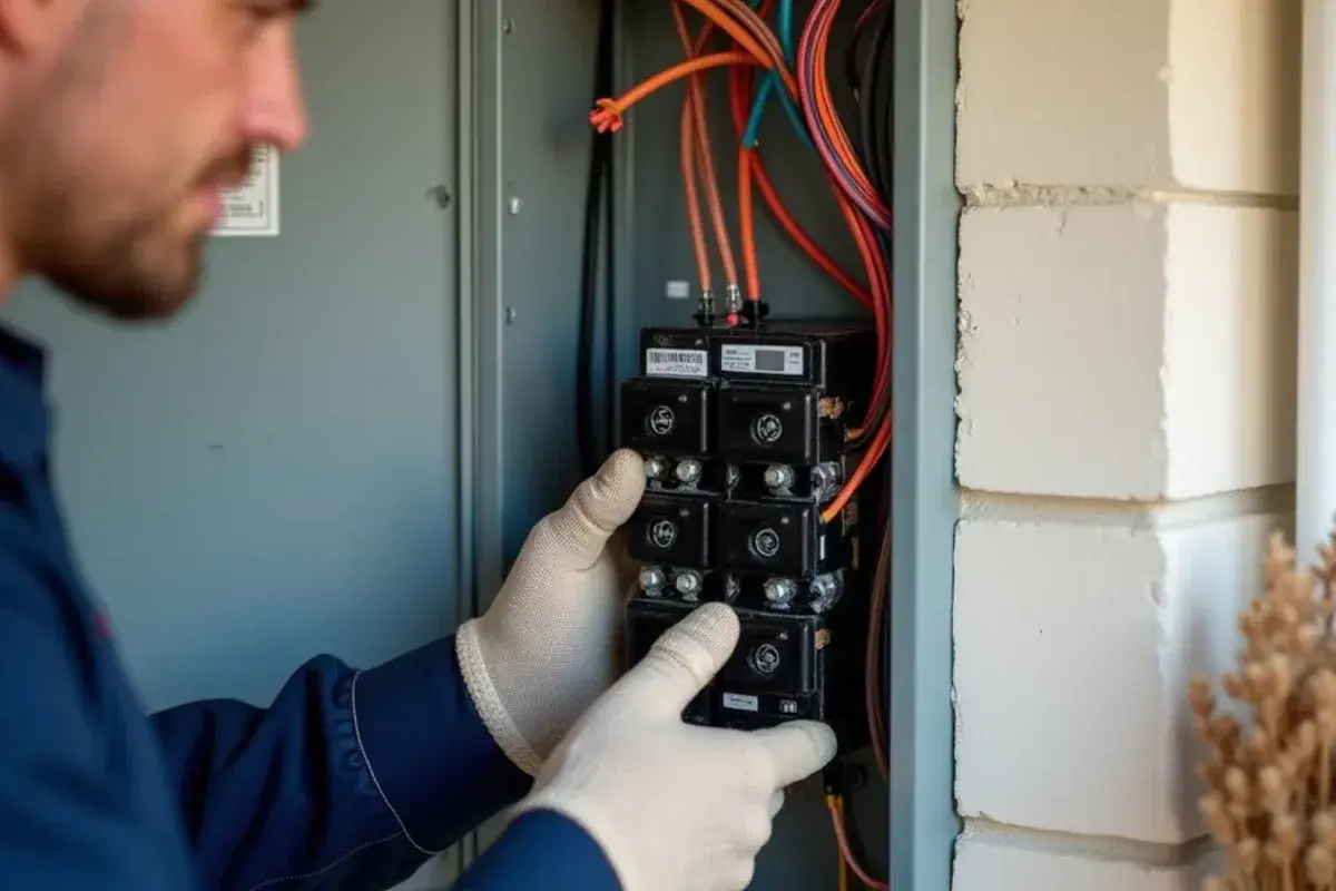New heavy-gauge wire landed on a breaker for an electric heating installation in Starr County