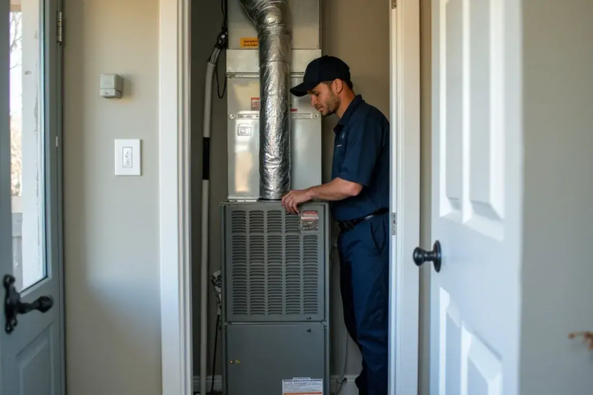 Finished heating installation with a new air handler and sealed connections in a Rio Grande City home