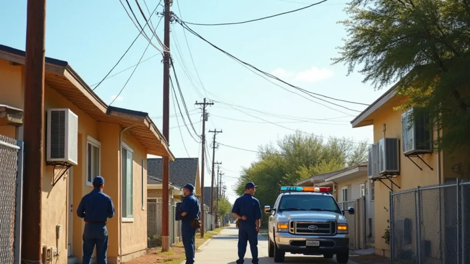 Street of owner-built block homes with room additions and wall-mounted mini-split condensers in B and E, TX