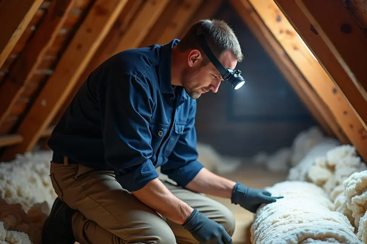 Technician feeling condensation on flex duct insulation in a humid Cameron County attic