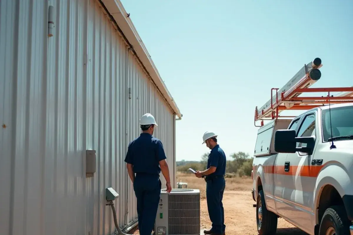 Covered mini-split line set running along a metal shop wall on an acreage property in Doolittle, TX