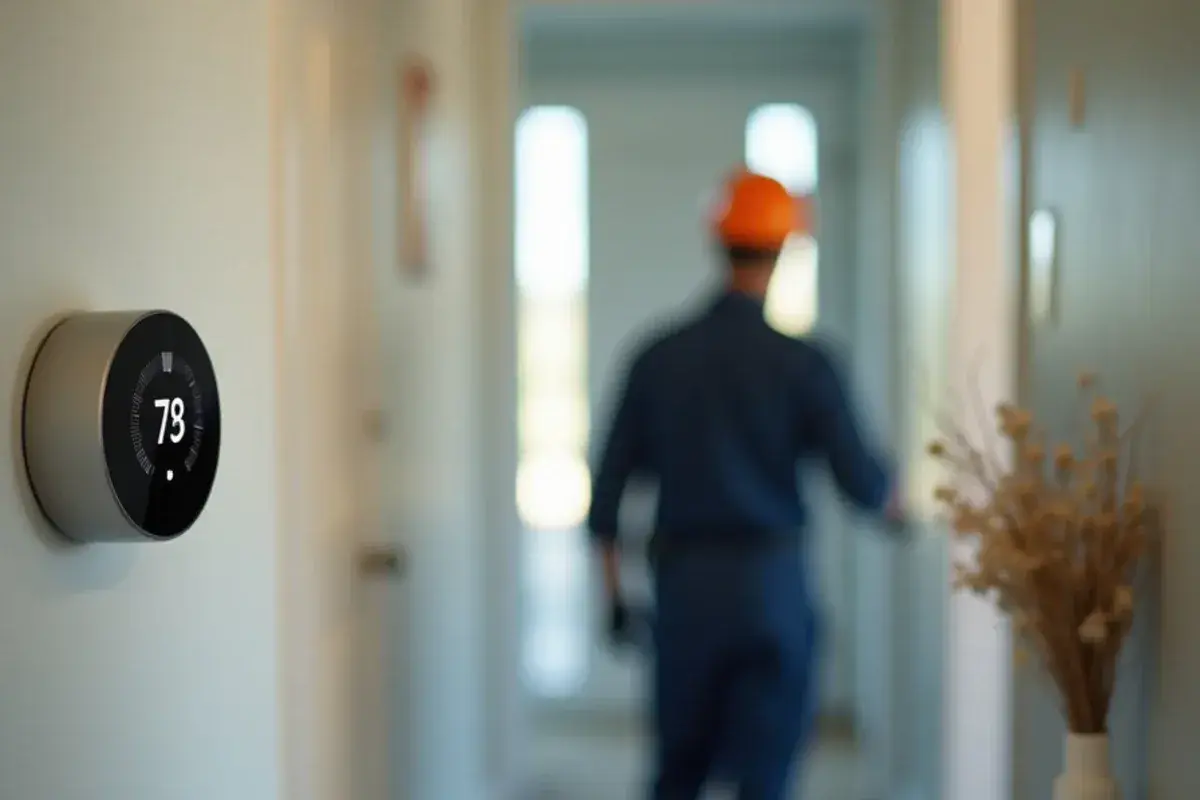 Smart thermostat on a hallway wall of a home in East Alto Bonito, TX