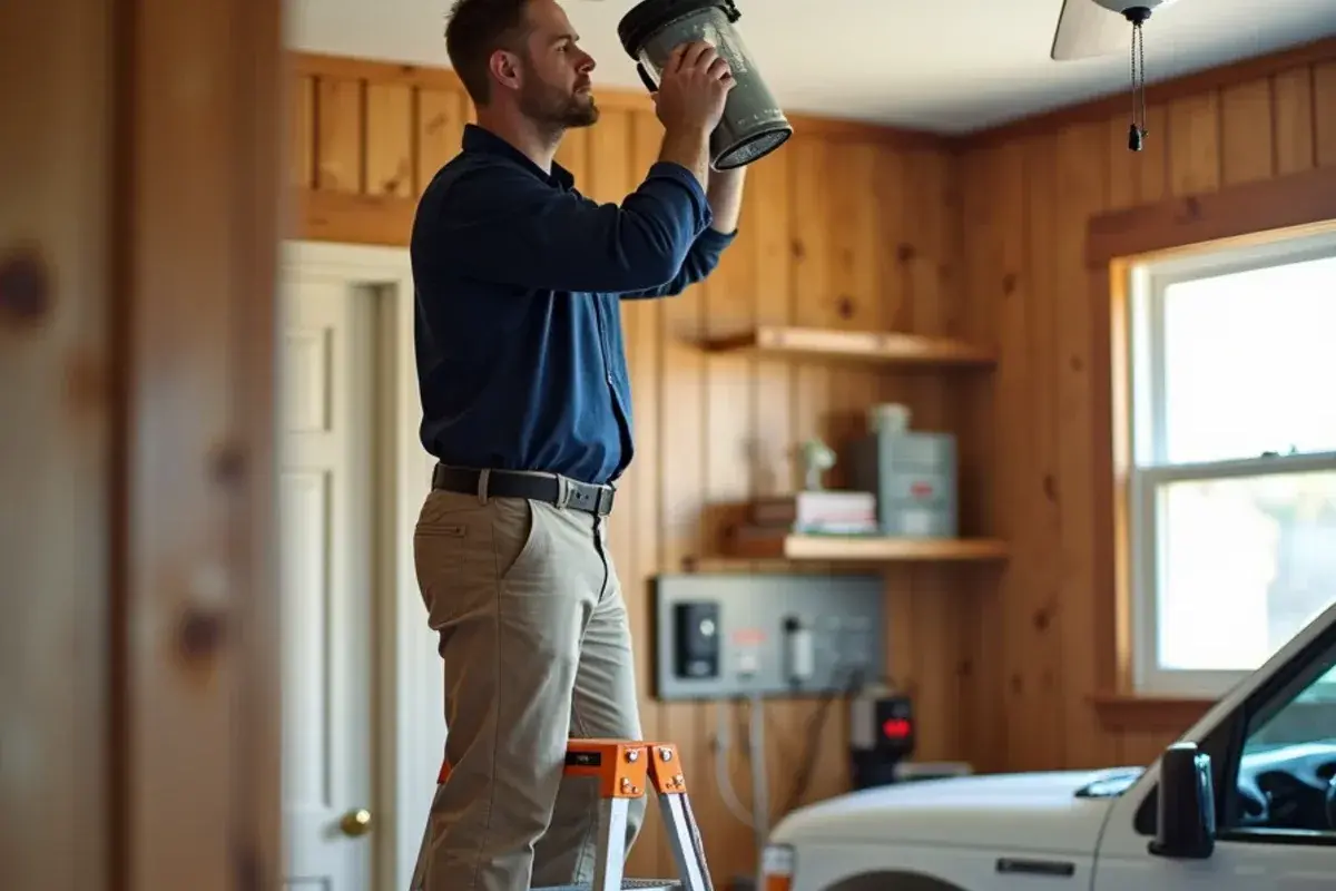 Technician reading airflow at a ceiling supply register in a La Grulla living room