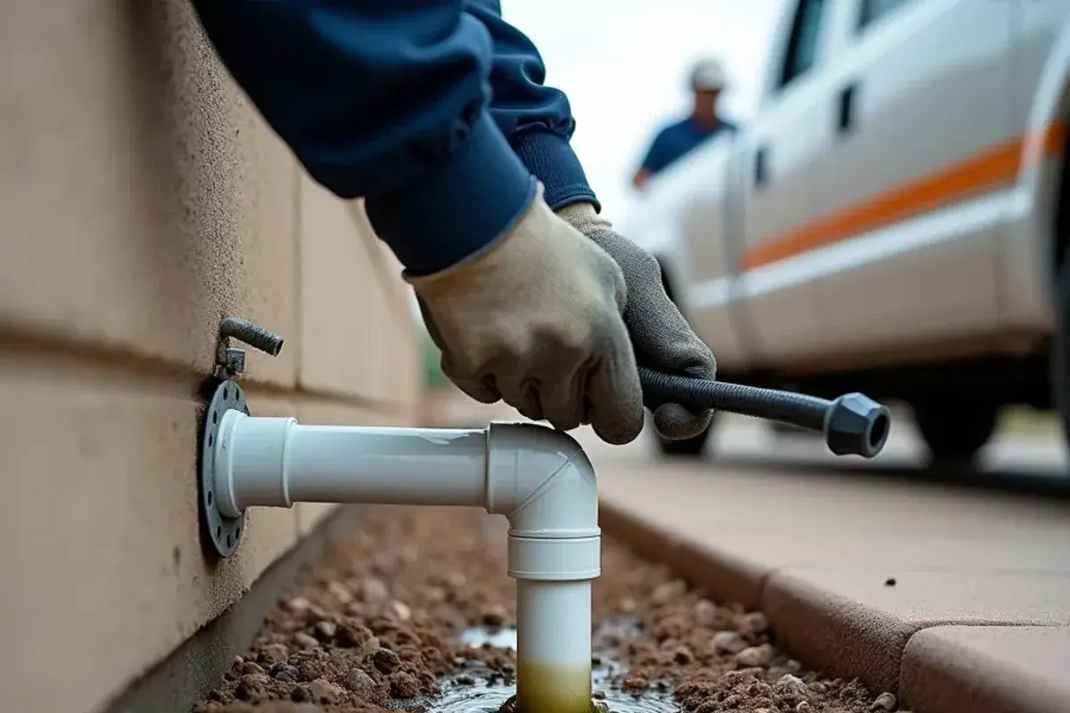 Technician clearing a clogged AC condensate drain with a wet vacuum at a Palmview South home