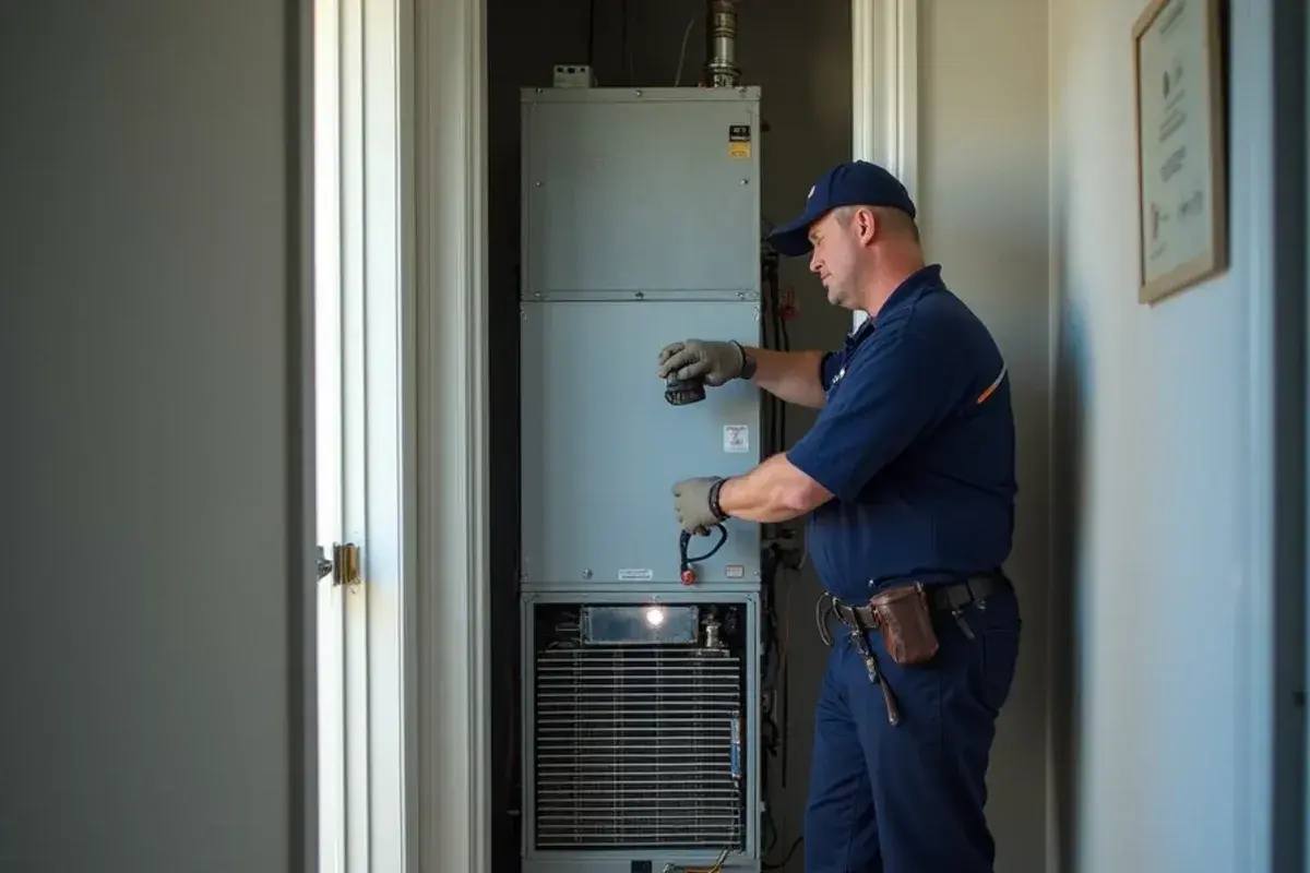 Evaporator coil and air handler in a hallway closet of a subdivision home in Peñitas, TX