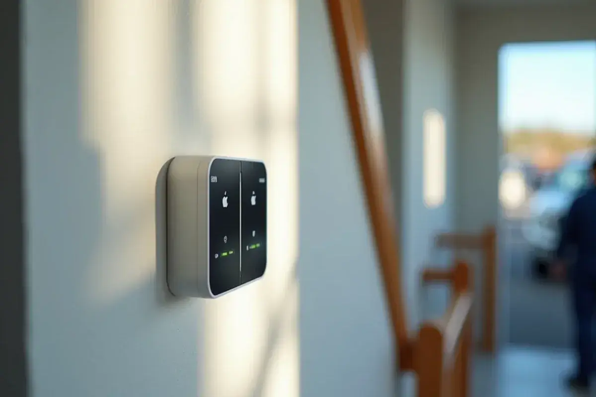 Separate upstairs and downstairs thermostats on a hallway wall in Sharyland