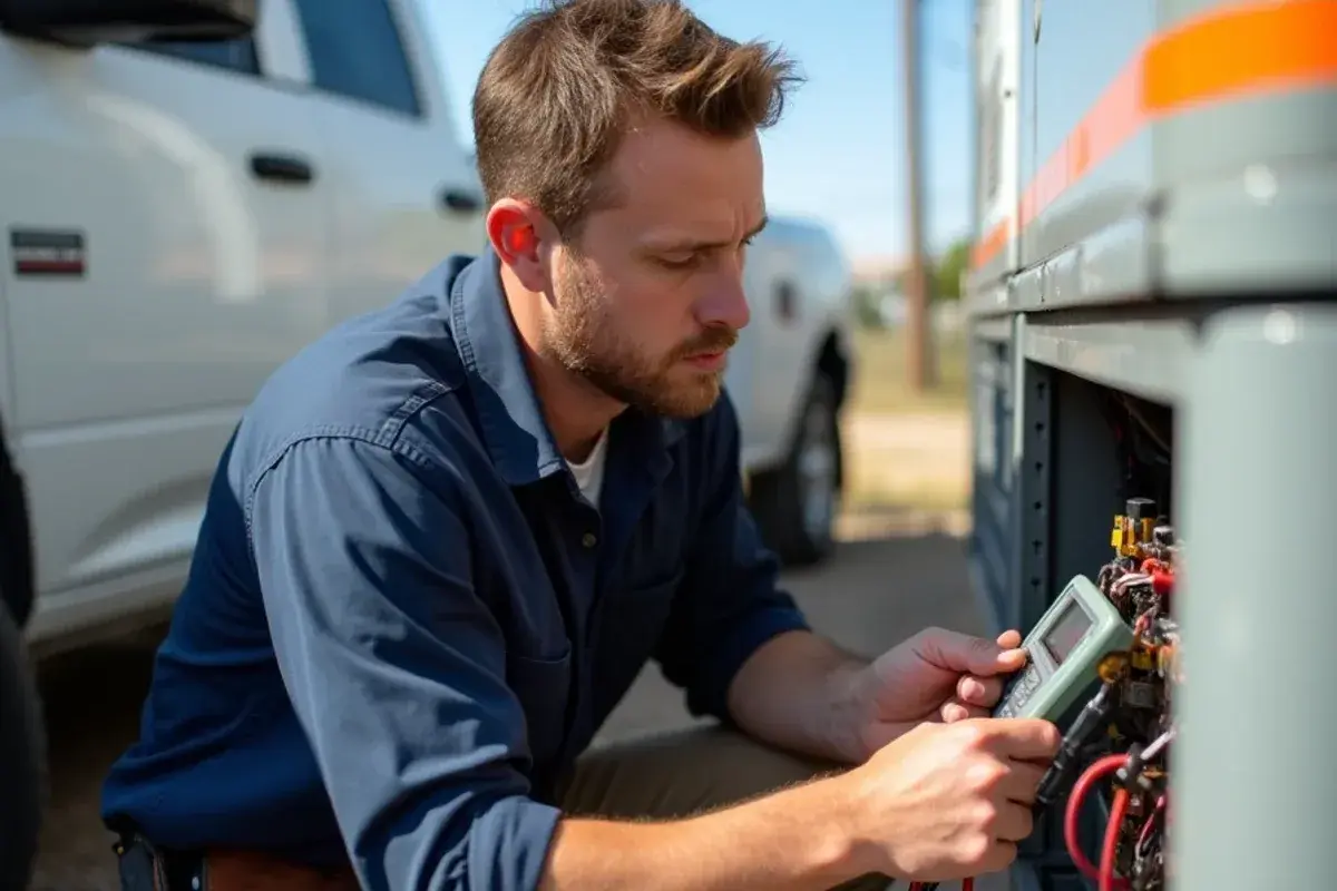 Technician testing an AC contactor on a hot afternoon at a home in Sullivan City, TX