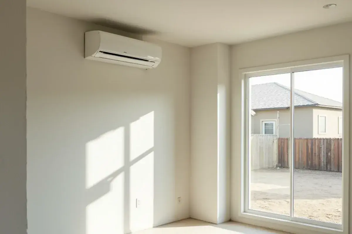Mini-split head installed in a newly finished room of a block home in West Alto Bonito