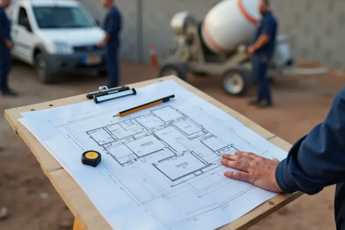 Hand-drawn floor plan with mini-split head locations on a sawhorse at a West Alto Bonito build