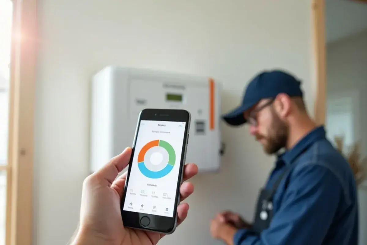 Homeowner adjusting a cooling schedule on a phone app connected to a Wi-Fi thermostat in Starr County