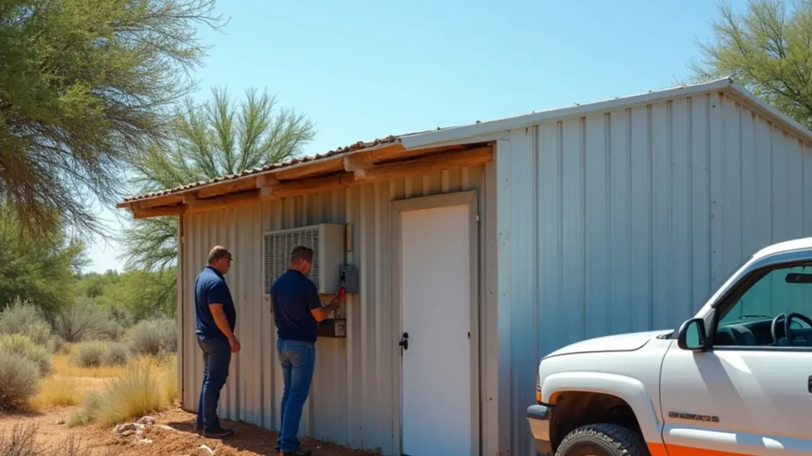 Insulated ranch cold room with a window AC set through the wall near Rio Grande City, TX